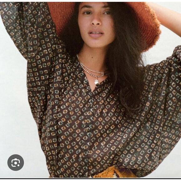 Anthropologie Pamela Brown Motif Printed Blouse - Picture 1 of 9